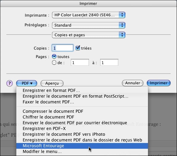 Microsoft Entourage est un nouveau service PDF