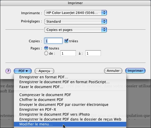 Modifier le menu de l’onglet PDF