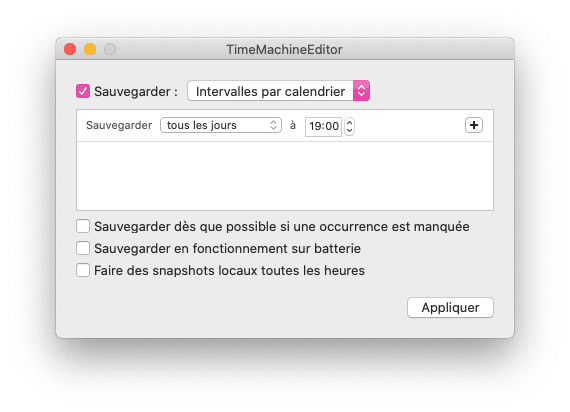 Fenêtre TimeMachineEditor